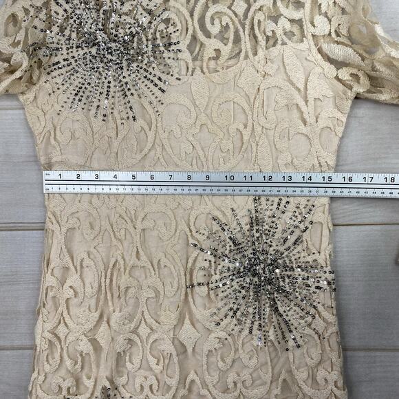Free People Dress Sz 12 Cream Embroidered Lace Sequins Cottage Fairy Romantic - Picture 9 of 11